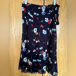 NWT Chaps Navy Multy Floral Poly Chiffon Skirt, size 10